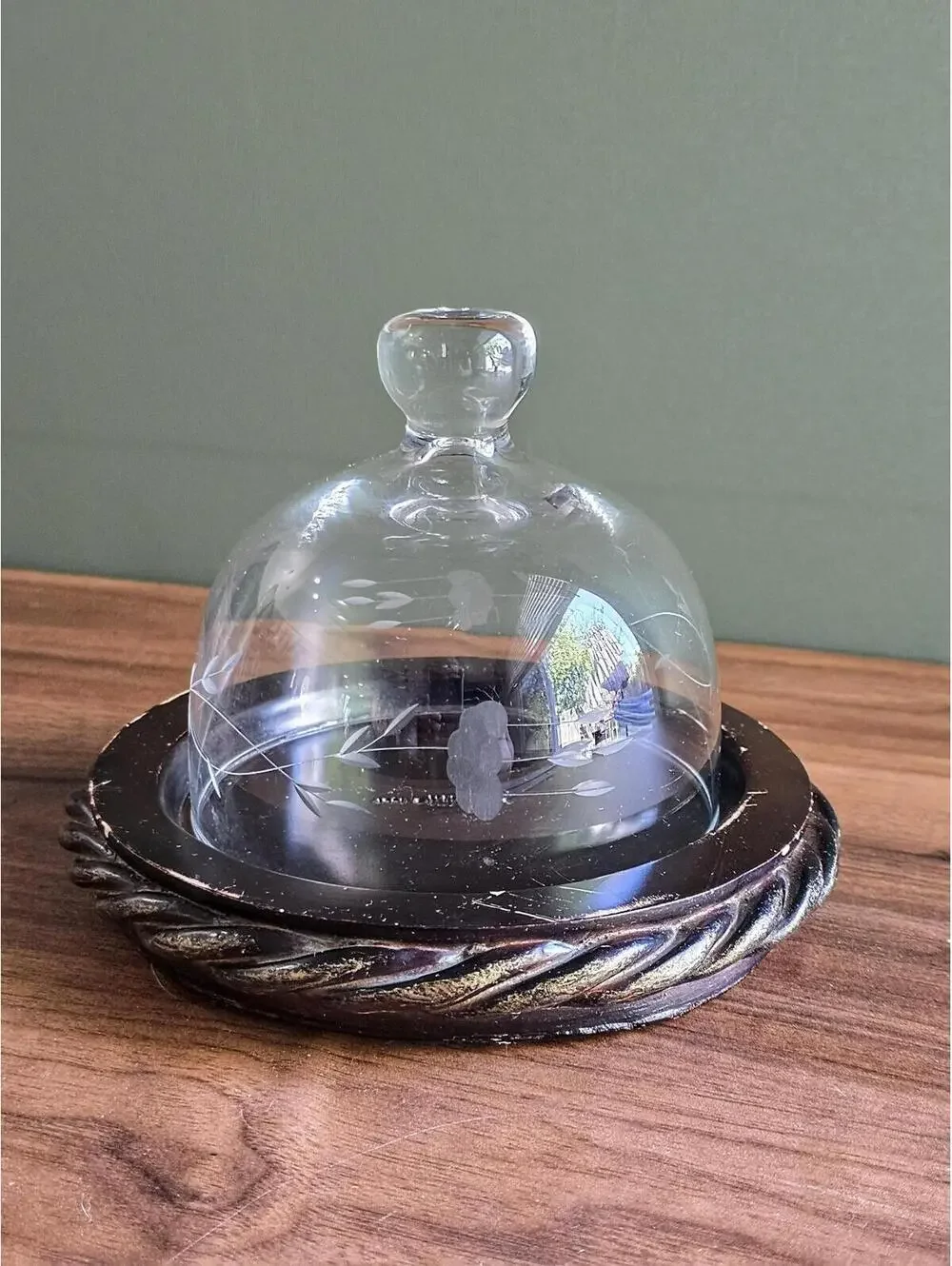 Etched Crystal Butter/Cheese Dome Princess House Heritage